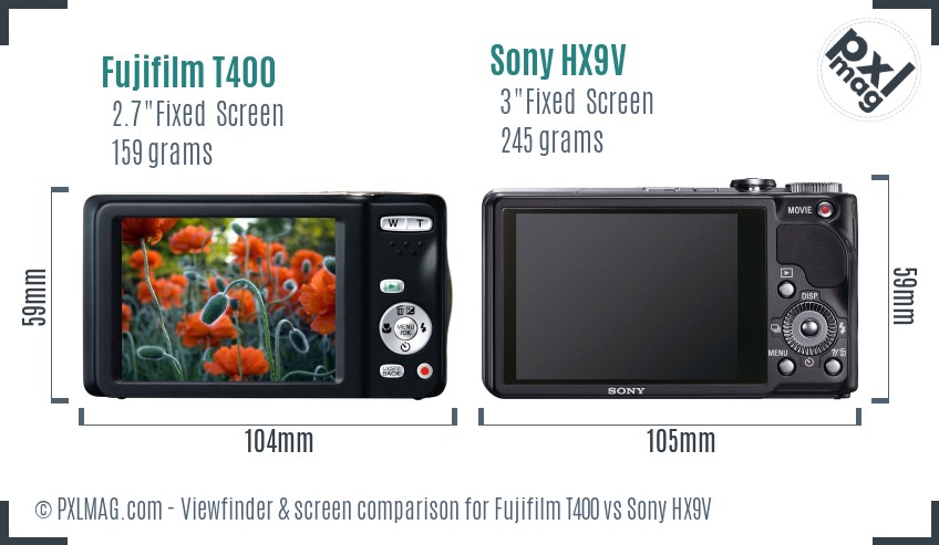 Fujifilm T400 vs Sony HX9V Screen and Viewfinder comparison