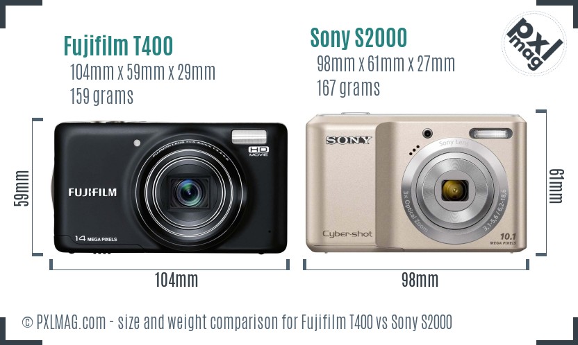 Fujifilm T400 vs Sony S2000 size comparison