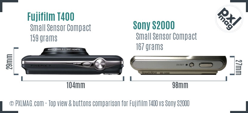 Fujifilm T400 vs Sony S2000 top view buttons comparison