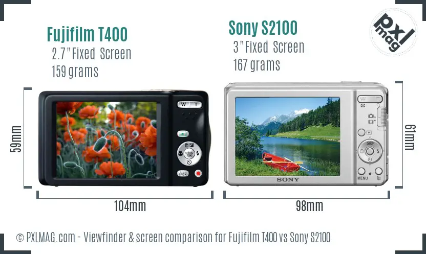Fujifilm T400 vs Sony S2100 Screen and Viewfinder comparison
