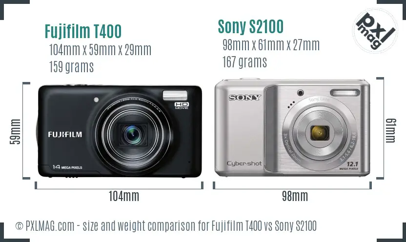 Fujifilm T400 vs Sony S2100 size comparison