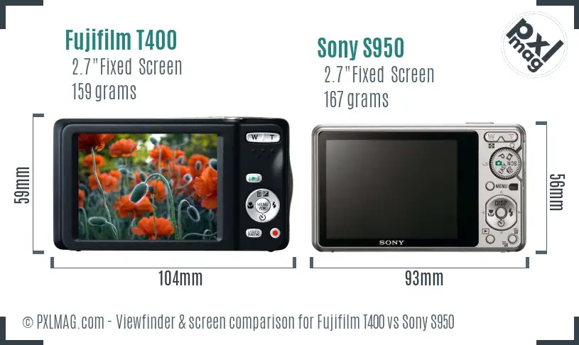 Fujifilm T400 vs Sony S950 Screen and Viewfinder comparison