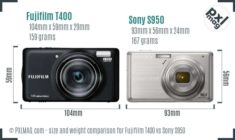 Fujifilm T400 vs Sony S950 size comparison