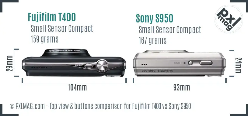 Fujifilm T400 vs Sony S950 top view buttons comparison