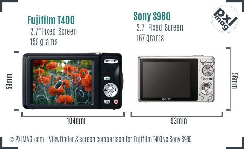 Fujifilm T400 vs Sony S980 Screen and Viewfinder comparison