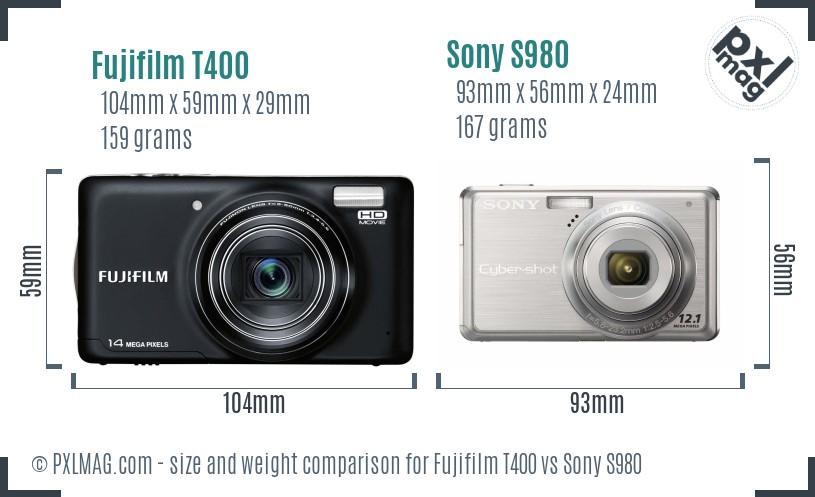Fujifilm T400 vs Sony S980 size comparison Fujifilm T400 vs Sony S980 size comparison