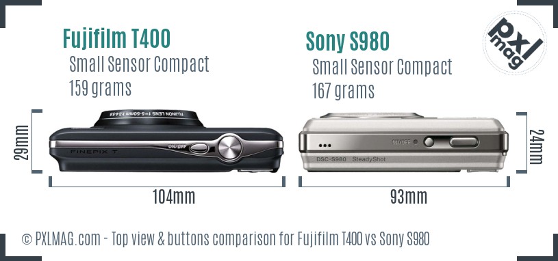 Fujifilm T400 vs Sony S980 top view buttons comparison
