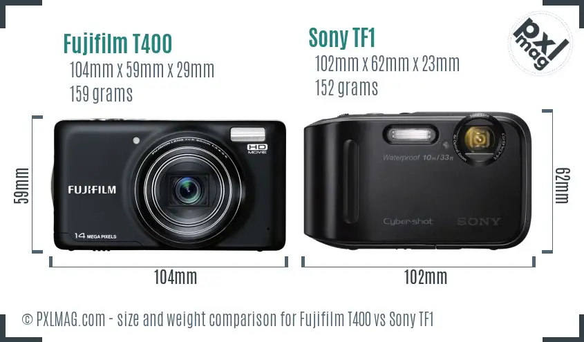 Fujifilm T400 vs Sony TF1 size comparison