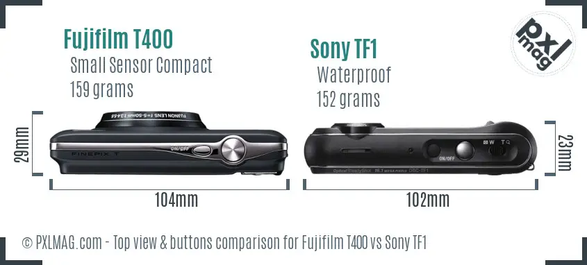 Fujifilm T400 vs Sony TF1 top view buttons comparison