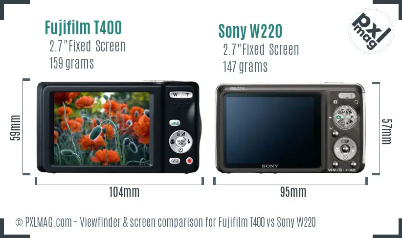 Fujifilm T400 vs Sony W220 Screen and Viewfinder comparison