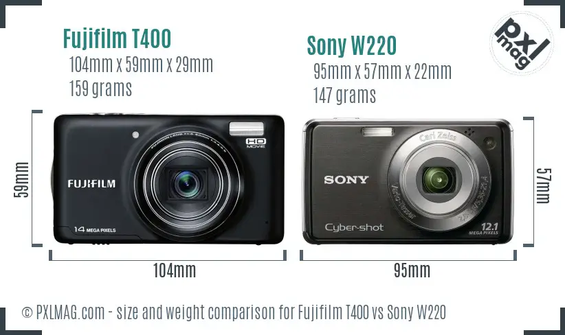 Fujifilm T400 vs Sony W220 size comparison