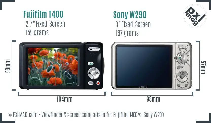 Fujifilm T400 vs Sony W290 Screen and Viewfinder comparison