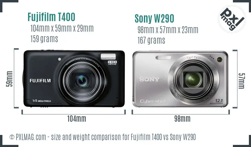 Fujifilm T400 vs Sony W290 size comparison