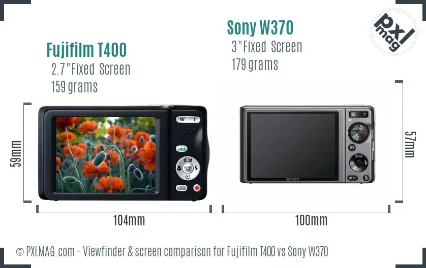 Fujifilm T400 vs Sony W370 Screen and Viewfinder comparison Fujifilm T400 vs Sony W370 Screen and Viewfinder comparison