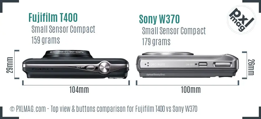 Fujifilm T400 vs Sony W370 top view buttons comparison Fujifilm T400 vs Sony W370 top view buttons comparison