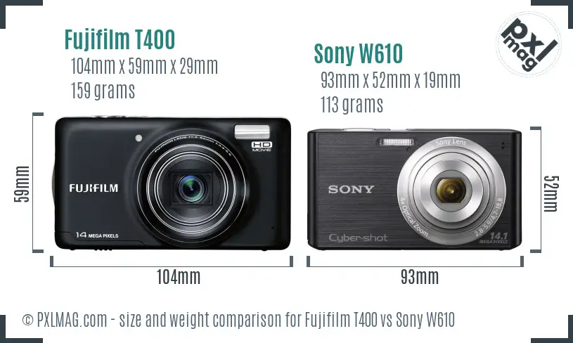 Fujifilm T400 vs Sony W610 size comparison Fujifilm T400 vs Sony W610 size comparison