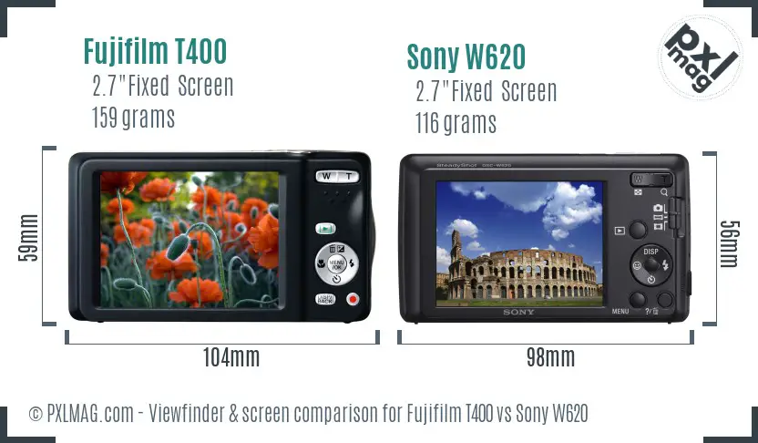 Fujifilm T400 vs Sony W620 Screen and Viewfinder comparison