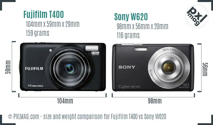 Fujifilm T400 vs Sony W620 size comparison