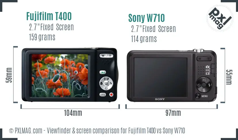 Fujifilm T400 vs Sony W710 Screen and Viewfinder comparison