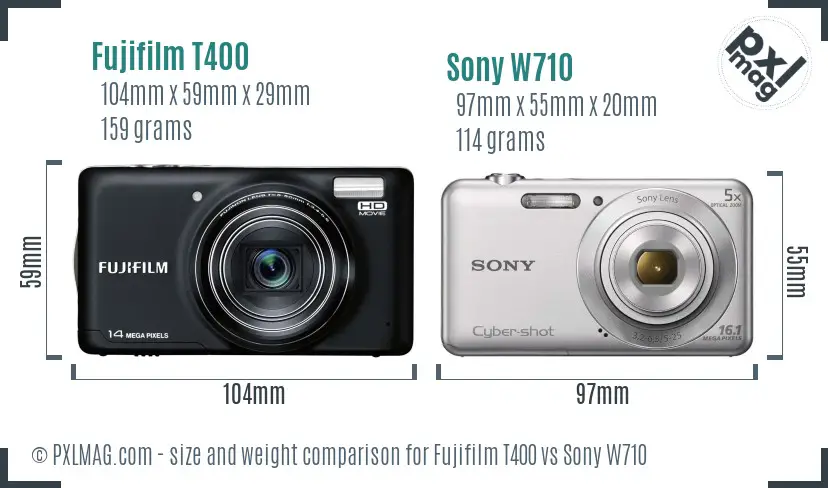 Fujifilm T400 vs Sony W710 size comparison