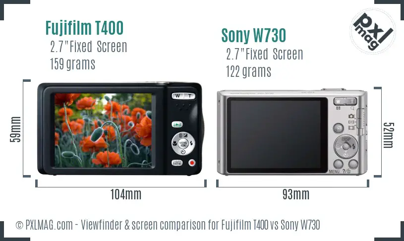Fujifilm T400 vs Sony W730 Screen and Viewfinder comparison Fujifilm T400 vs Sony W730 Screen and Viewfinder comparison