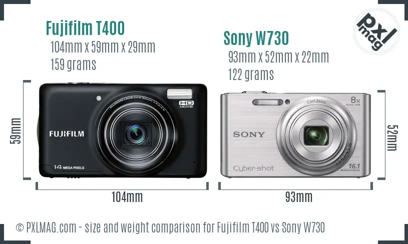 Fujifilm T400 vs Sony W730 size comparison Fujifilm T400 vs Sony W730 size comparison