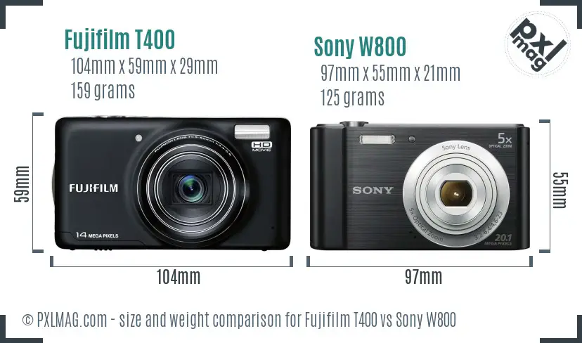Fujifilm T400 vs Sony W800 size comparison