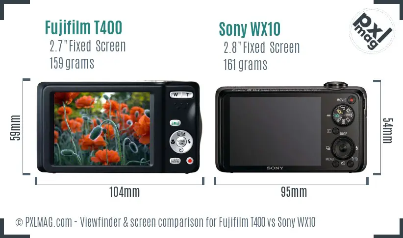Fujifilm T400 vs Sony WX10 Screen and Viewfinder comparison
