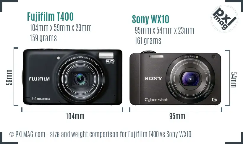 Fujifilm T400 vs Sony WX10 size comparison