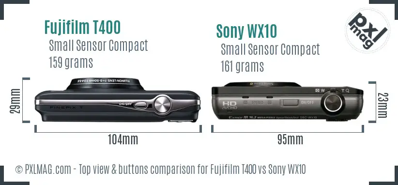 Fujifilm T400 vs Sony WX10 top view buttons comparison