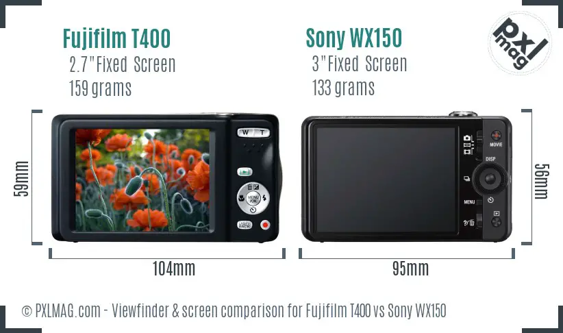 Fujifilm T400 vs Sony WX150 Screen and Viewfinder comparison Fujifilm T400 vs Sony WX150 Screen and Viewfinder comparison