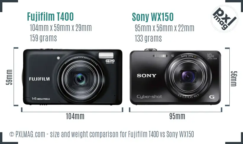 Fujifilm T400 vs Sony WX150 size comparison Fujifilm T400 vs Sony WX150 size comparison