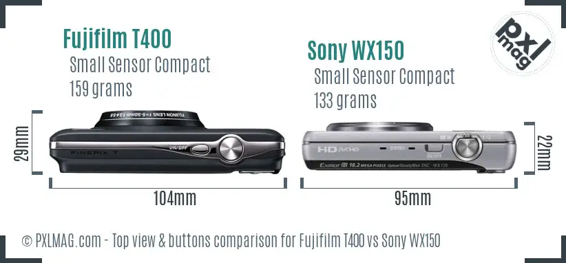 Fujifilm T400 vs Sony WX150 top view buttons comparison Fujifilm T400 vs Sony WX150 top view buttons comparison