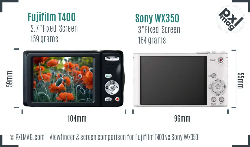 Fujifilm T400 vs Sony WX350 Screen and Viewfinder comparison