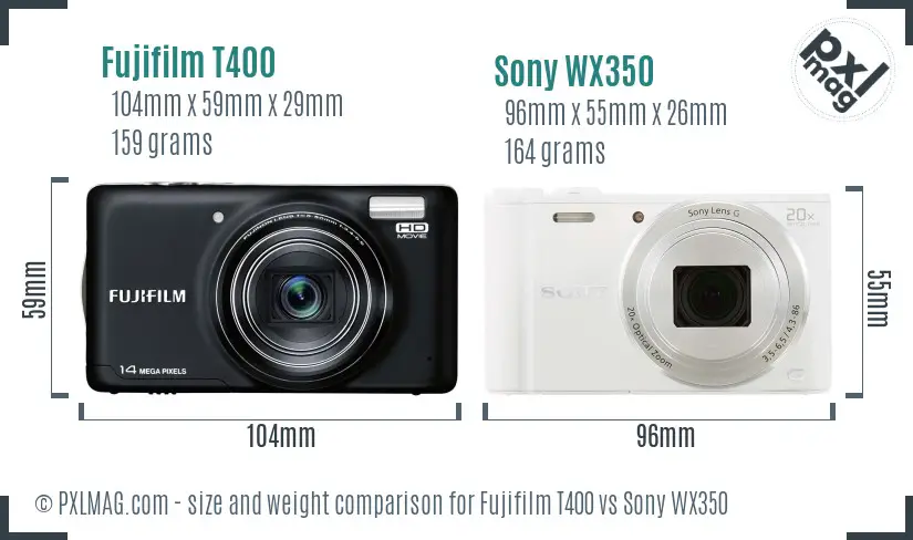 Fujifilm T400 vs Sony WX350 size comparison