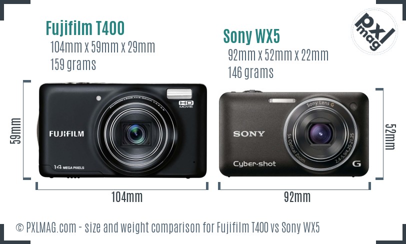 Fujifilm T400 vs Sony WX5 size comparison