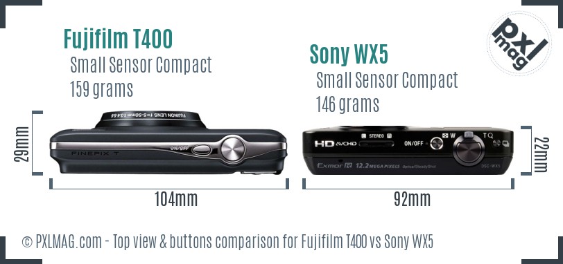 Fujifilm T400 vs Sony WX5 top view buttons comparison