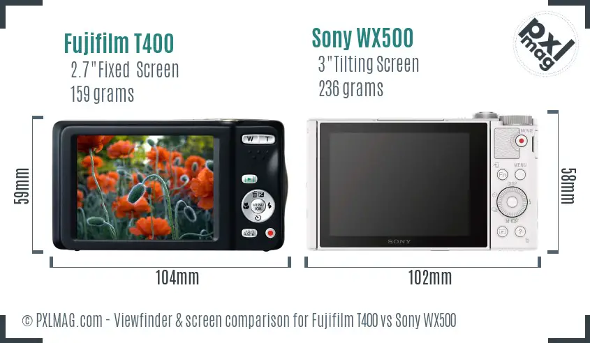 Fujifilm T400 vs Sony WX500 Screen and Viewfinder comparison