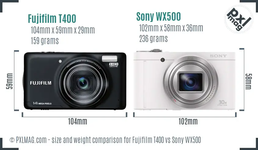 Fujifilm T400 vs Sony WX500 size comparison