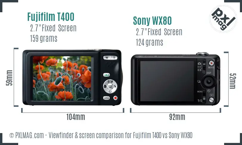 Fujifilm T400 vs Sony WX80 Screen and Viewfinder comparison