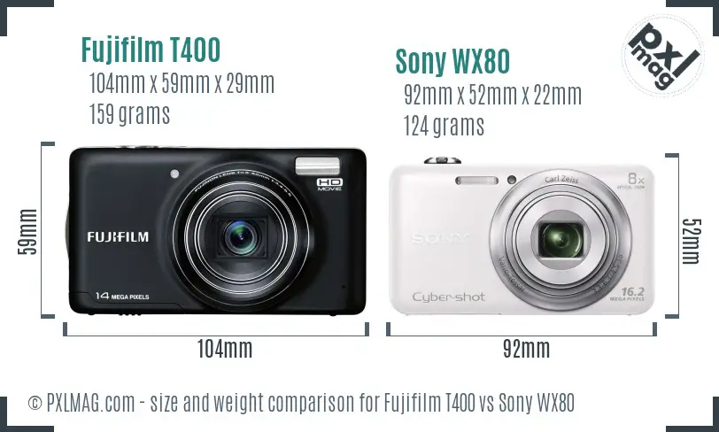 Fujifilm T400 vs Sony WX80 size comparison
