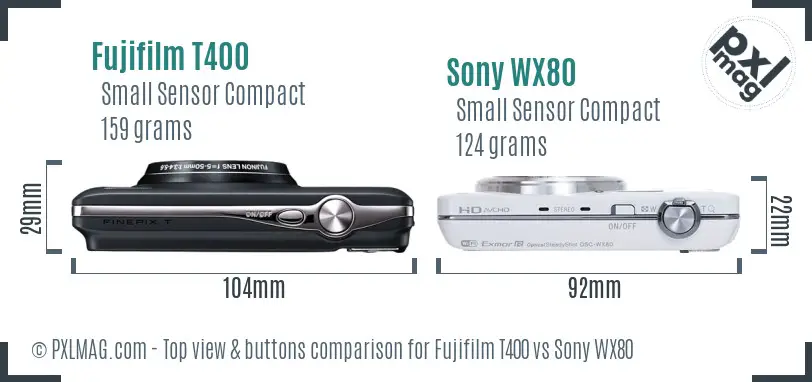 Fujifilm T400 vs Sony WX80 top view buttons comparison
