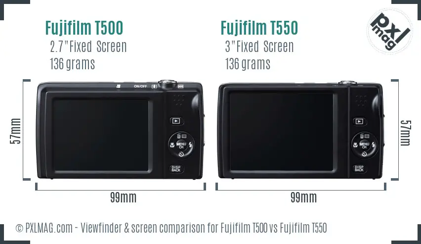 Fujifilm T500 vs Fujifilm T550 Screen and Viewfinder comparison