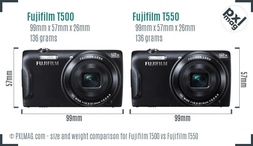 Fujifilm T500 vs Fujifilm T550 size comparison