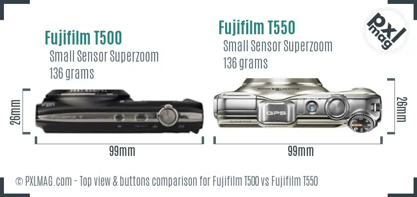 Fujifilm T500 vs Fujifilm T550 top view buttons comparison