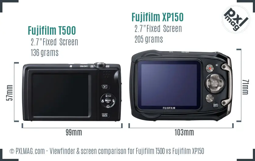 Fujifilm T500 vs Fujifilm XP150 Screen and Viewfinder comparison