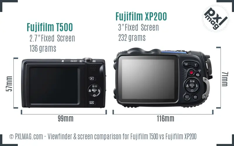 Fujifilm T500 vs Fujifilm XP200 Screen and Viewfinder comparison