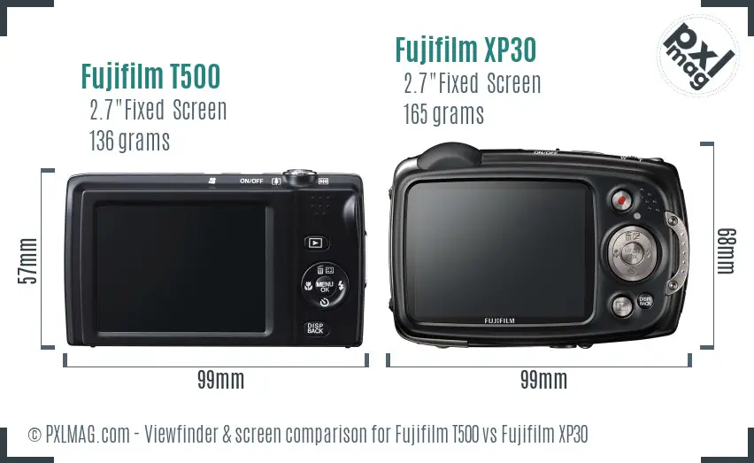 Fujifilm T500 vs Fujifilm XP30 Screen and Viewfinder comparison