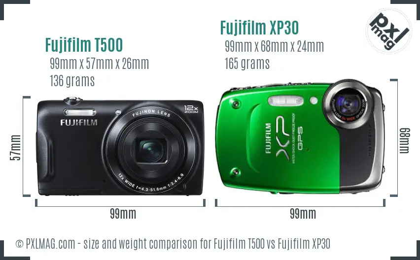 Fujifilm T500 vs Fujifilm XP30 size comparison