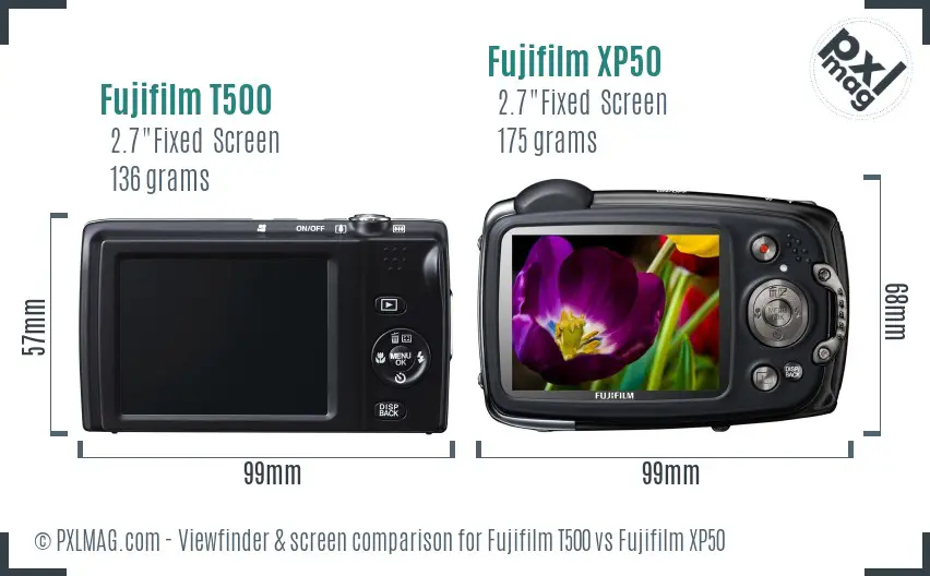 Fujifilm T500 vs Fujifilm XP50 Screen and Viewfinder comparison